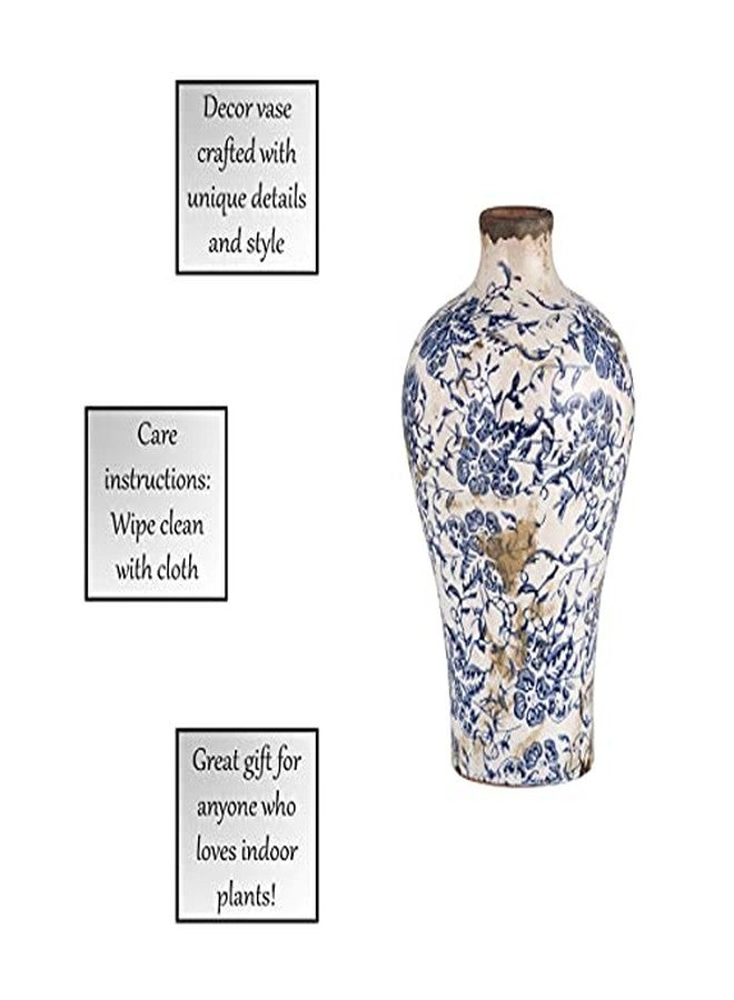 47th & Main Vintage Ceramic Vase Large, Blue Floral Vase - Image 3